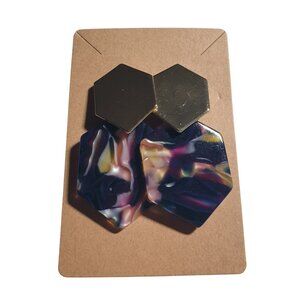 Hexagon Drop Earrings Multicolor Marbled Resin Gold Tone Stud Jewelry Women Gift